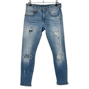 R13 Blue Shredded Boy Skinny Jeans in Shiloh Shredded Wash Size 26